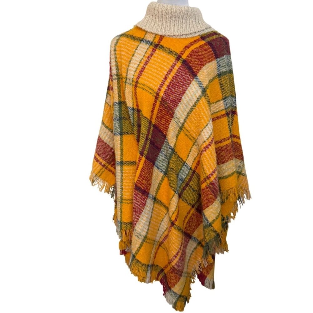 Ruggine Marigold Tunic Poncho Aspen Cape Plaid Pullover Cowl Neck Retro Style